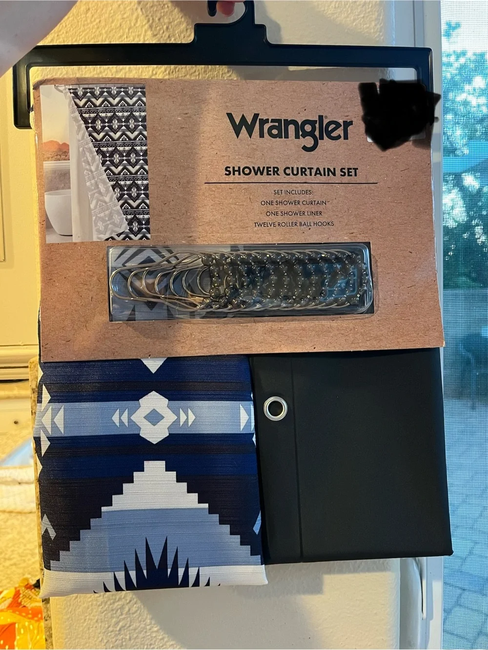 Wrangler Navy and White Geometric Shower Curtain Set